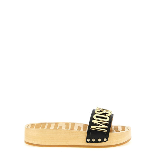 Moschino Black Calfskin Slides