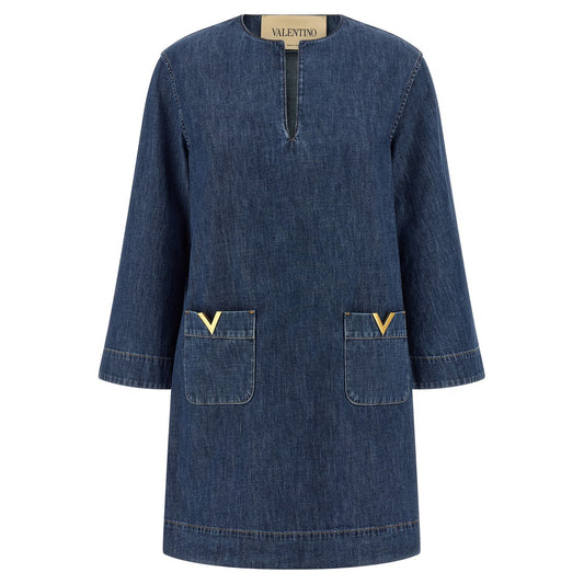 Valentino Garavani Blue Cotton Short Dress