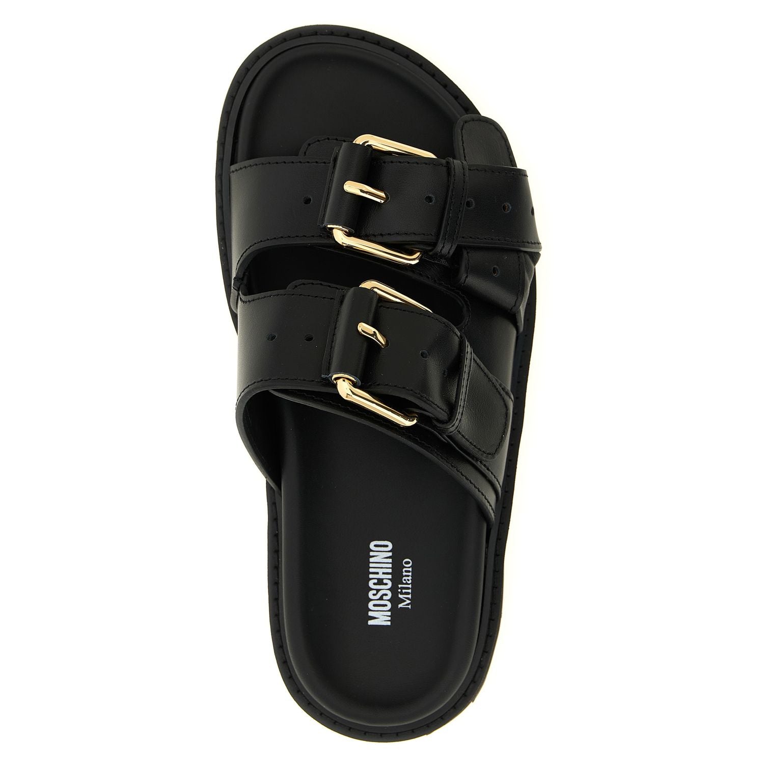 Moschino Black Calfskin Slides