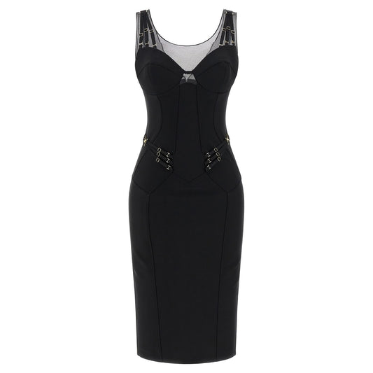 Elisabetta Franchi Black Polyamide Midi Dress