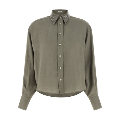Brunello Cucinelli Bicolor Linen Blouse