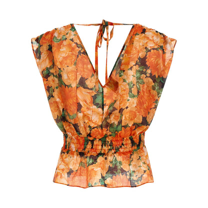 PINKO Orange Lyocell Pattern Shirt