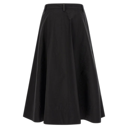 Brunello Cucinelli Black Cotton Midi Skirt