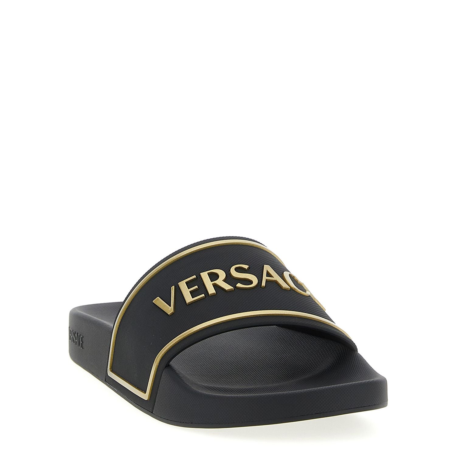 Versace Black Polyurethane Slides