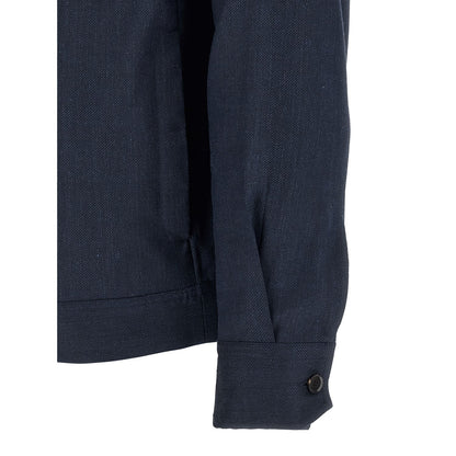 Brioni Blue Linen Full-Length Jacket