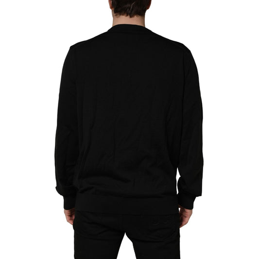 Dolce & Gabbana Black Graphic Logo Crew Neck Wool Pullover Sweater