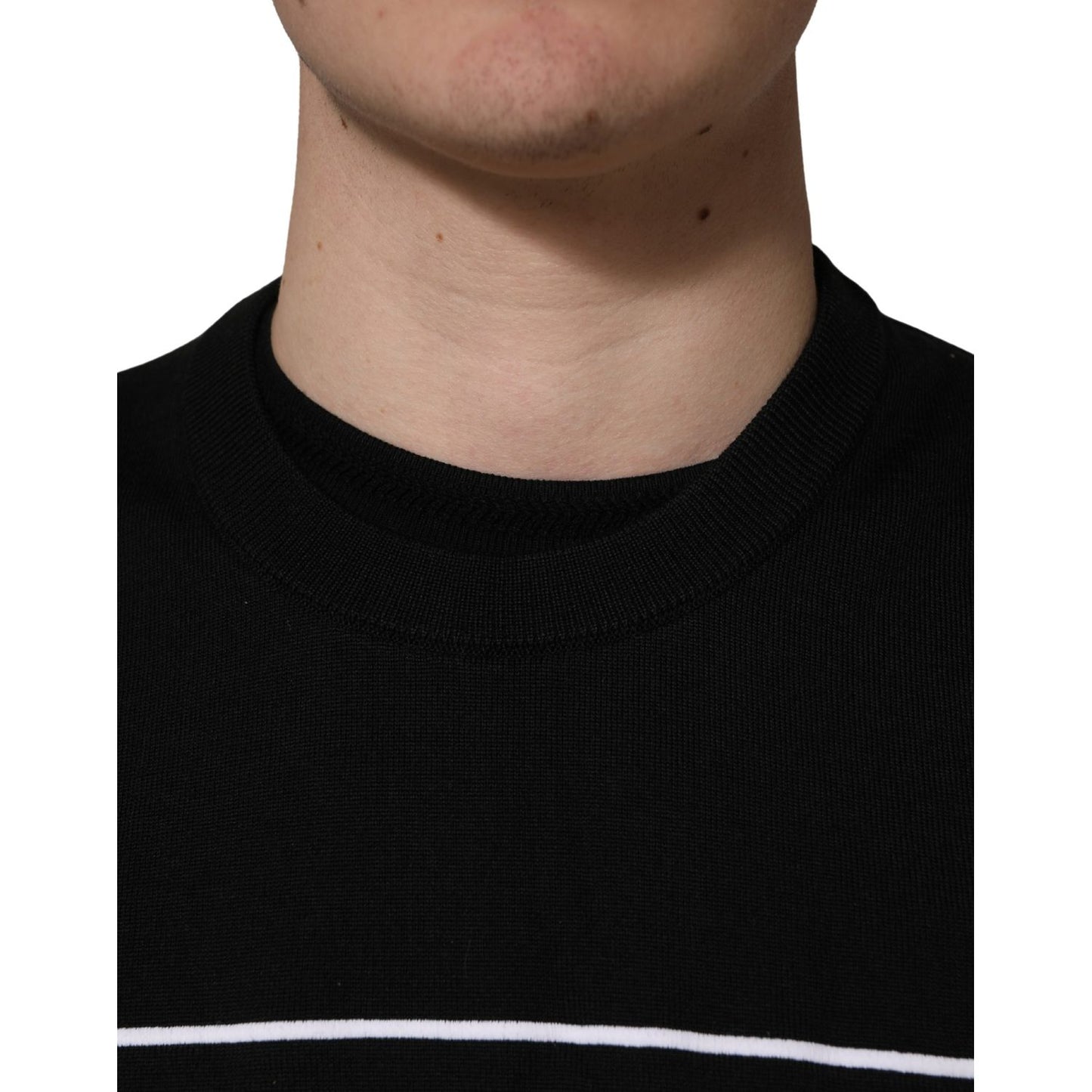 Dolce & Gabbana Black Graphic Logo Crew Neck Wool Pullover Sweater