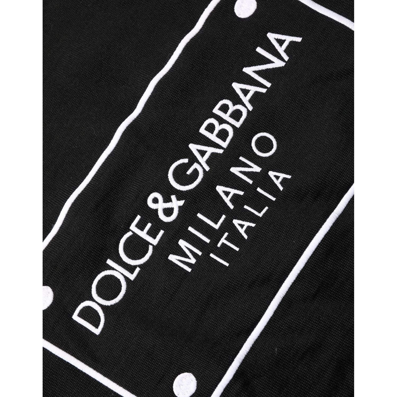 Dolce & Gabbana Black Graphic Logo Crew Neck Wool Pullover Sweater