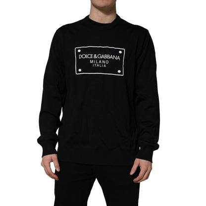Dolce & Gabbana Black Graphic Logo Crew Neck Wool Pullover Sweater