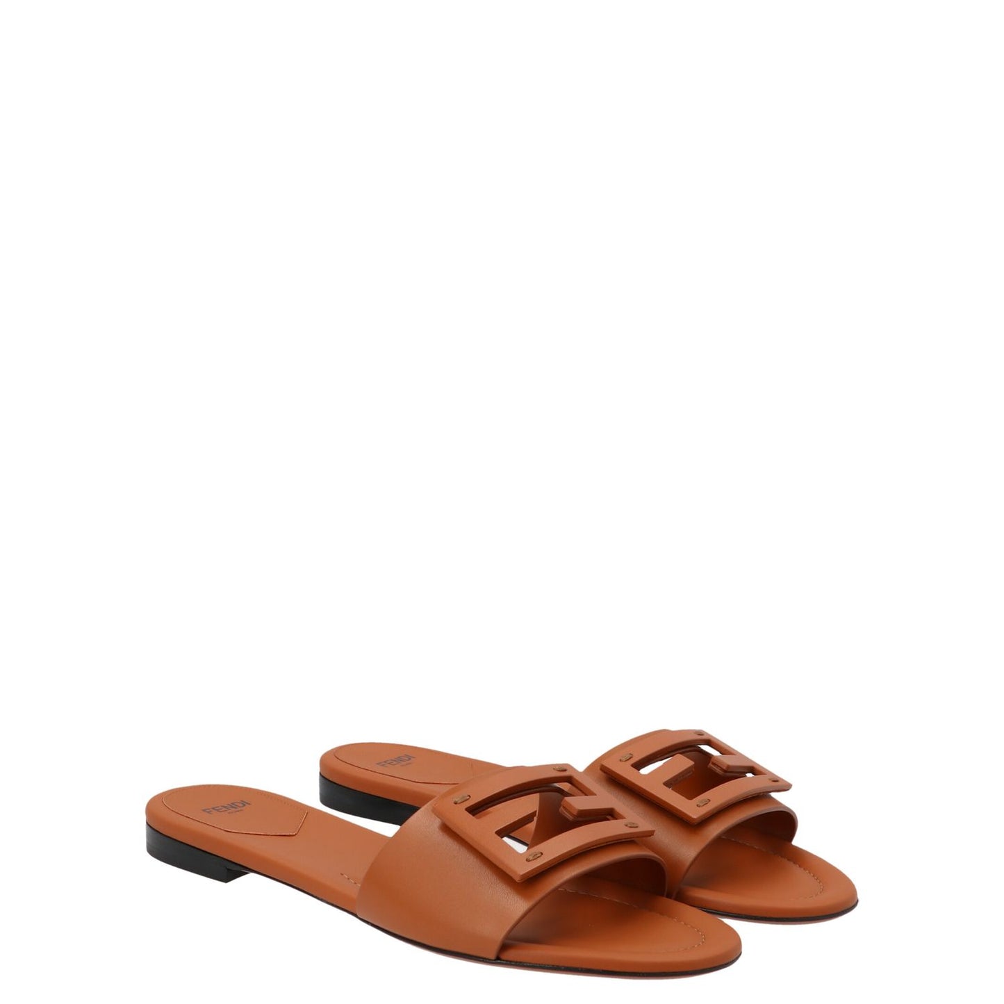 Fendi Brown Lamb Leather Slides