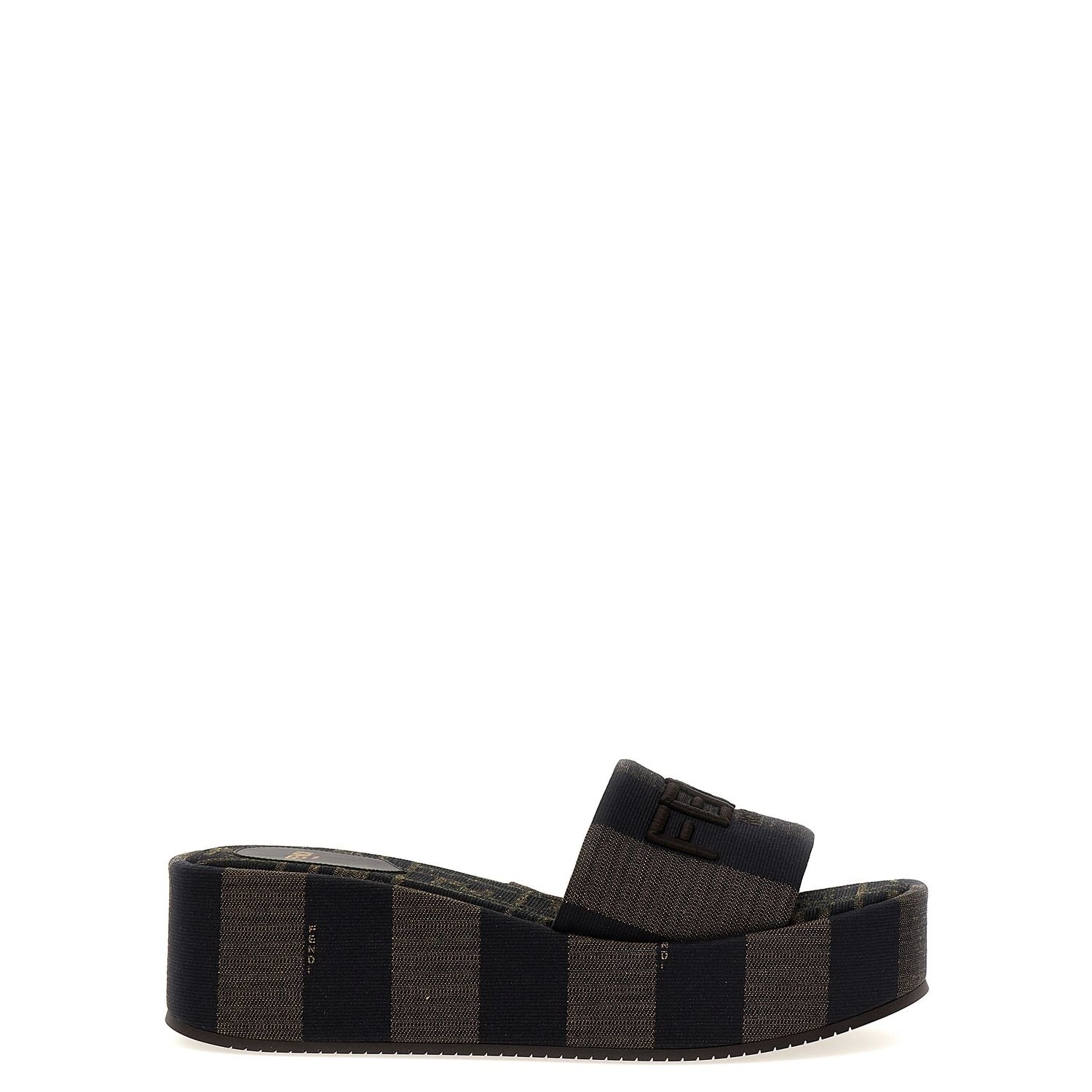 Fendi Brown Cotton Slides