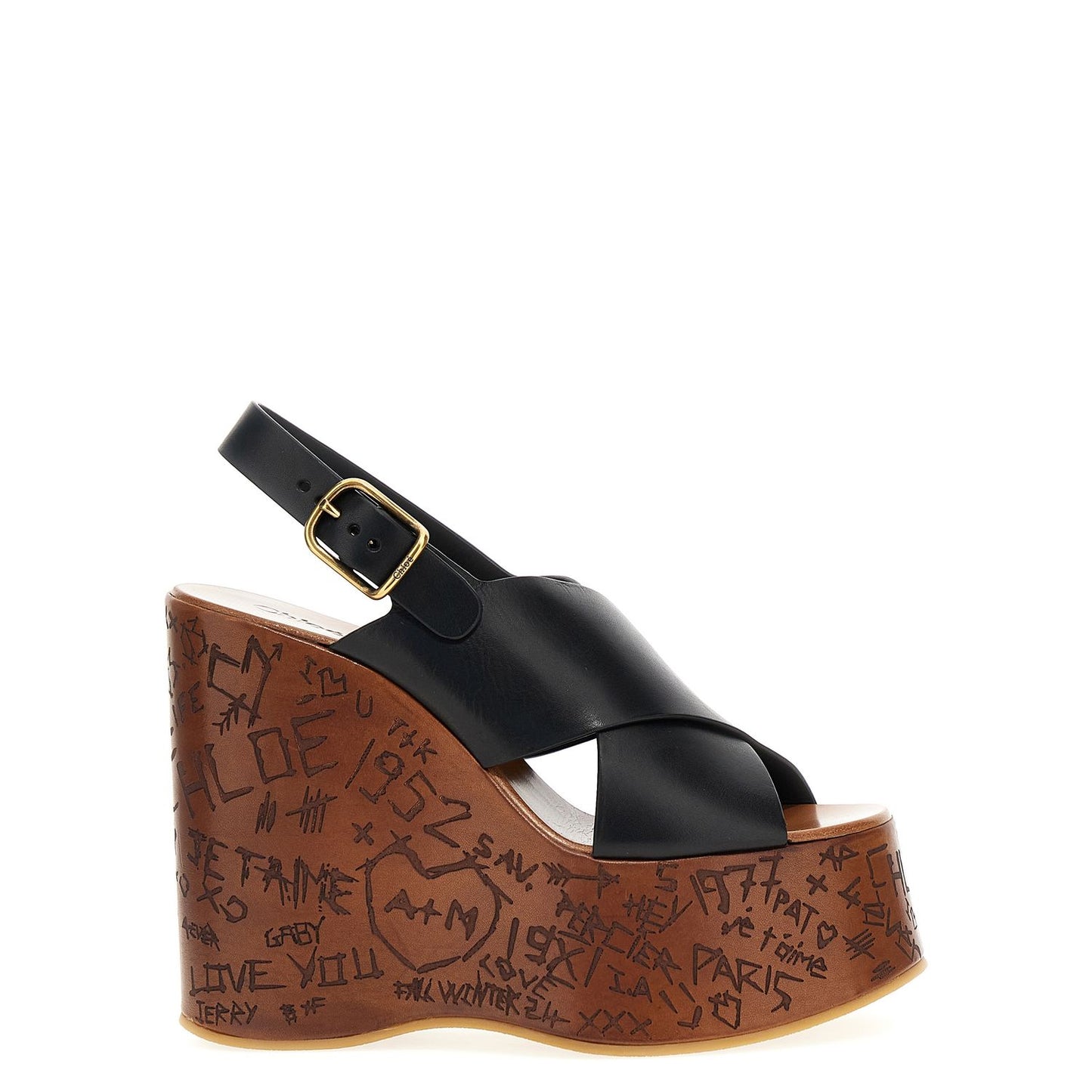 Chloé Black Calfskin Wedge Sandals