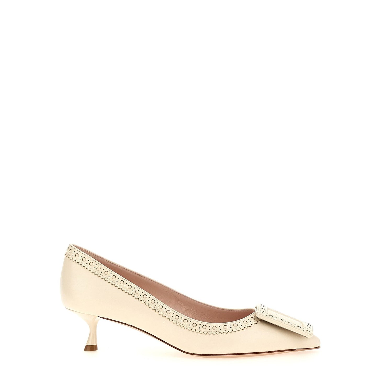 Roger Vivier White Lamb Leather Mid Heel Pumps