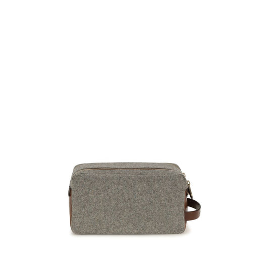 Brunello Cucinelli Gray Wool Oves Aries Toiletry Bag