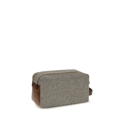 Brunello Cucinelli Gray Wool Oves Aries Toiletry Bag