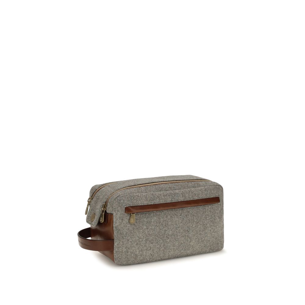 Brunello Cucinelli Gray Wool Oves Aries Toiletry Bag