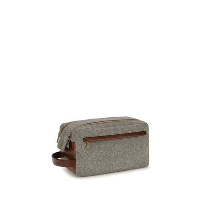 Brunello Cucinelli Gray Wool Oves Aries Toiletry Bag