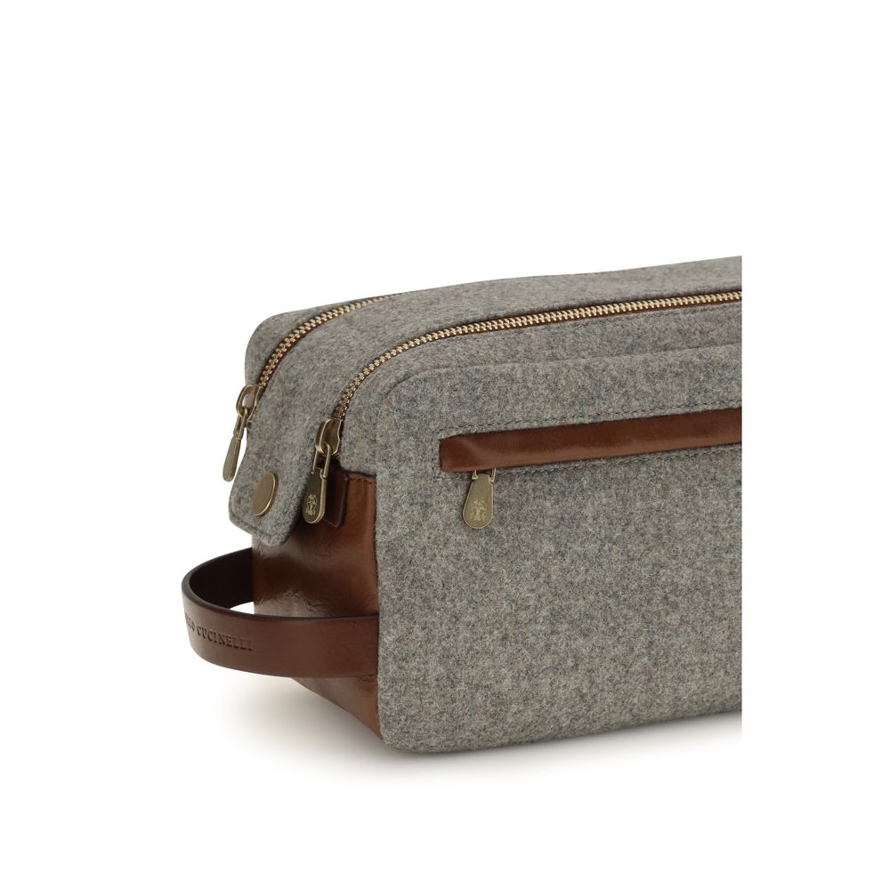 Brunello Cucinelli Gray Wool Oves Aries Toiletry Bag