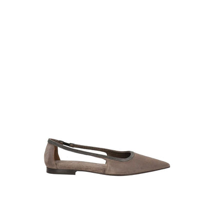 Brunello Cucinelli Gray Leather Ballet Flats