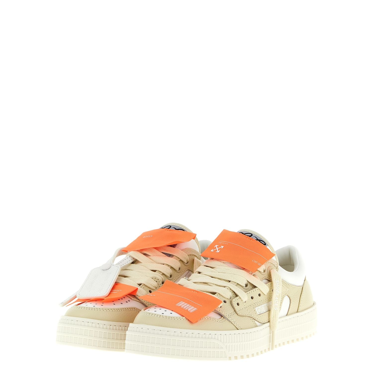 Off-White Beige Leather Low Top Sneakers