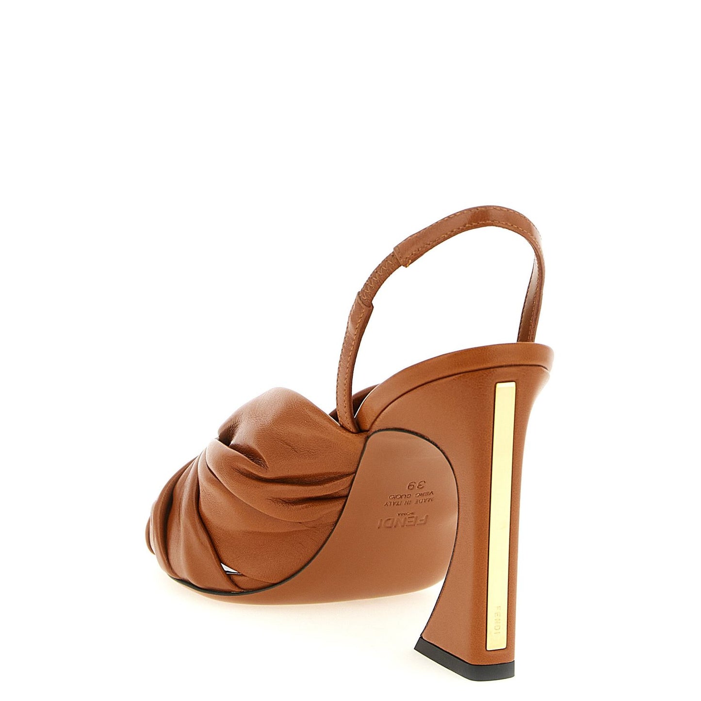 Fendi Brown Lamb Leather Stiletto Heel Sandals