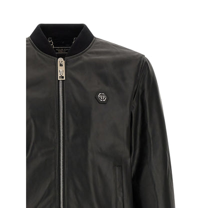 Philipp Plein Black Lambskin Leather Jacket