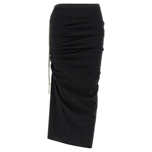Rick Owens Black Cotton Midi Skirt