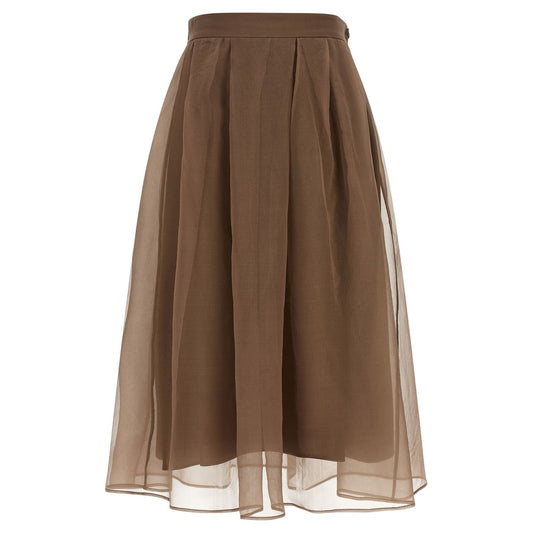 Brunello Cucinelli Brown Silk Midi Skirt