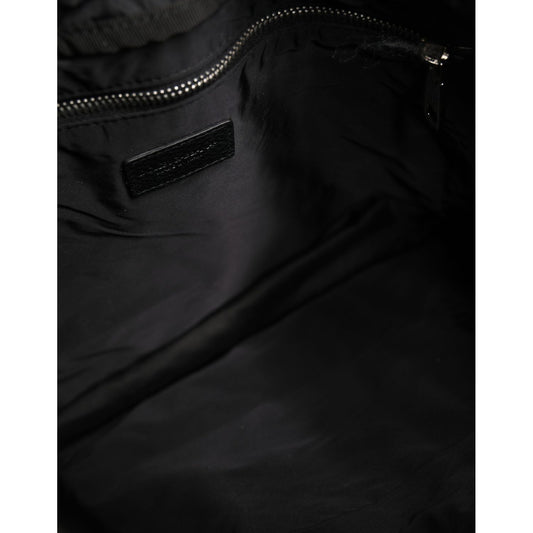 Dolce & Gabbana Black White Striped Polyester Drawstring Backpack Men Bag