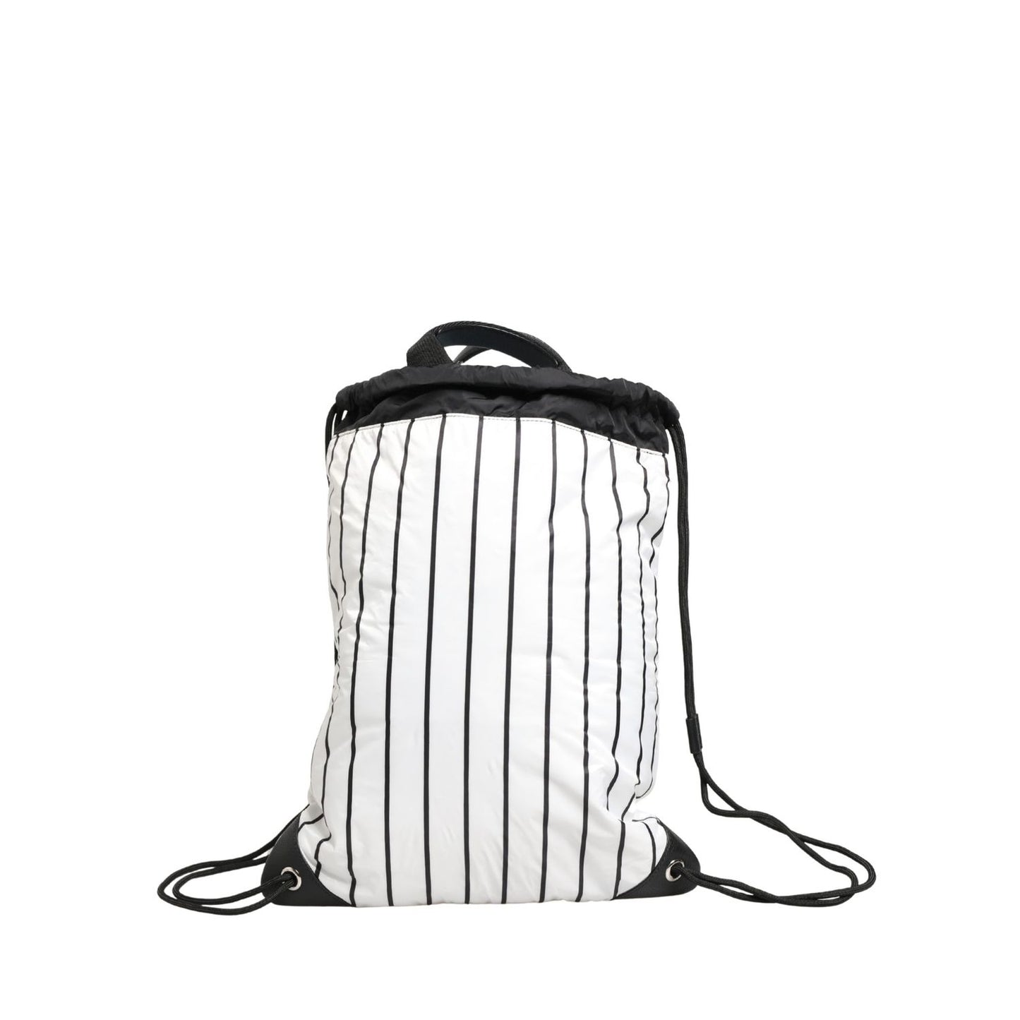 Dolce & Gabbana Black White Striped Polyester Drawstring Backpack Men Bag