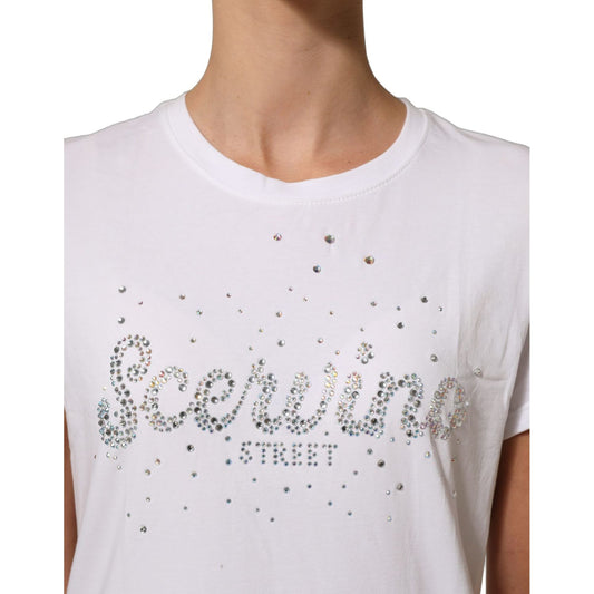 Scervino Street White Crew Neck Short Sleeves Embellished T-shirt