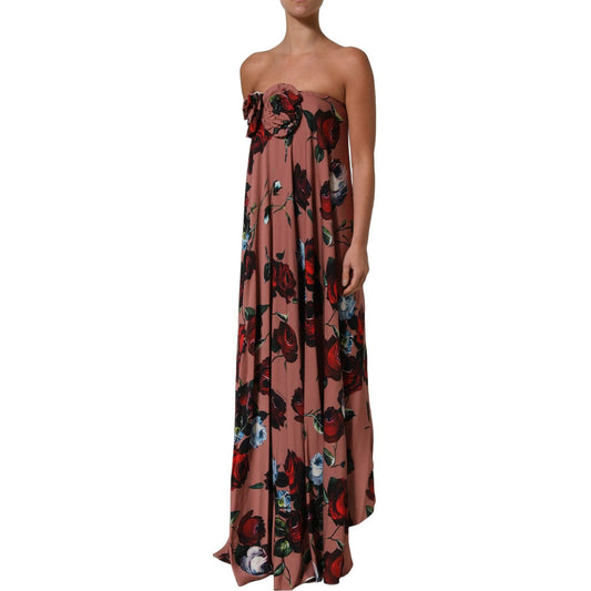 Dolce & Gabbana Dusty Pink Silk Floral Strapless Maxi Dress