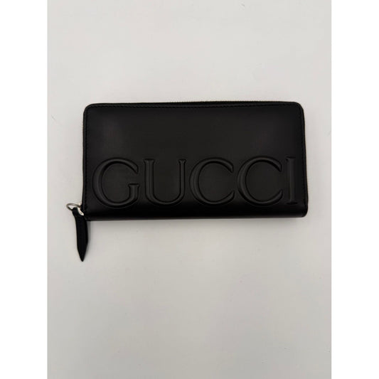 Gucci GUCCI Zip Black Front Logo Embossed Wallet