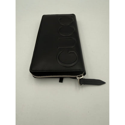 Gucci GUCCI Zip Black Front Logo Embossed Wallet