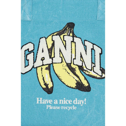 Ganni Blue Recycled Cotton Shoulder Bag