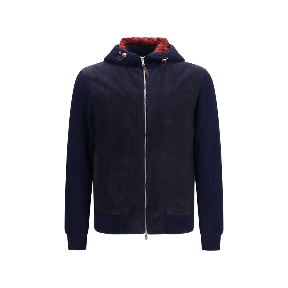 Brunello Cucinelli Blue Calf Leather Bos Taurus Jacket
