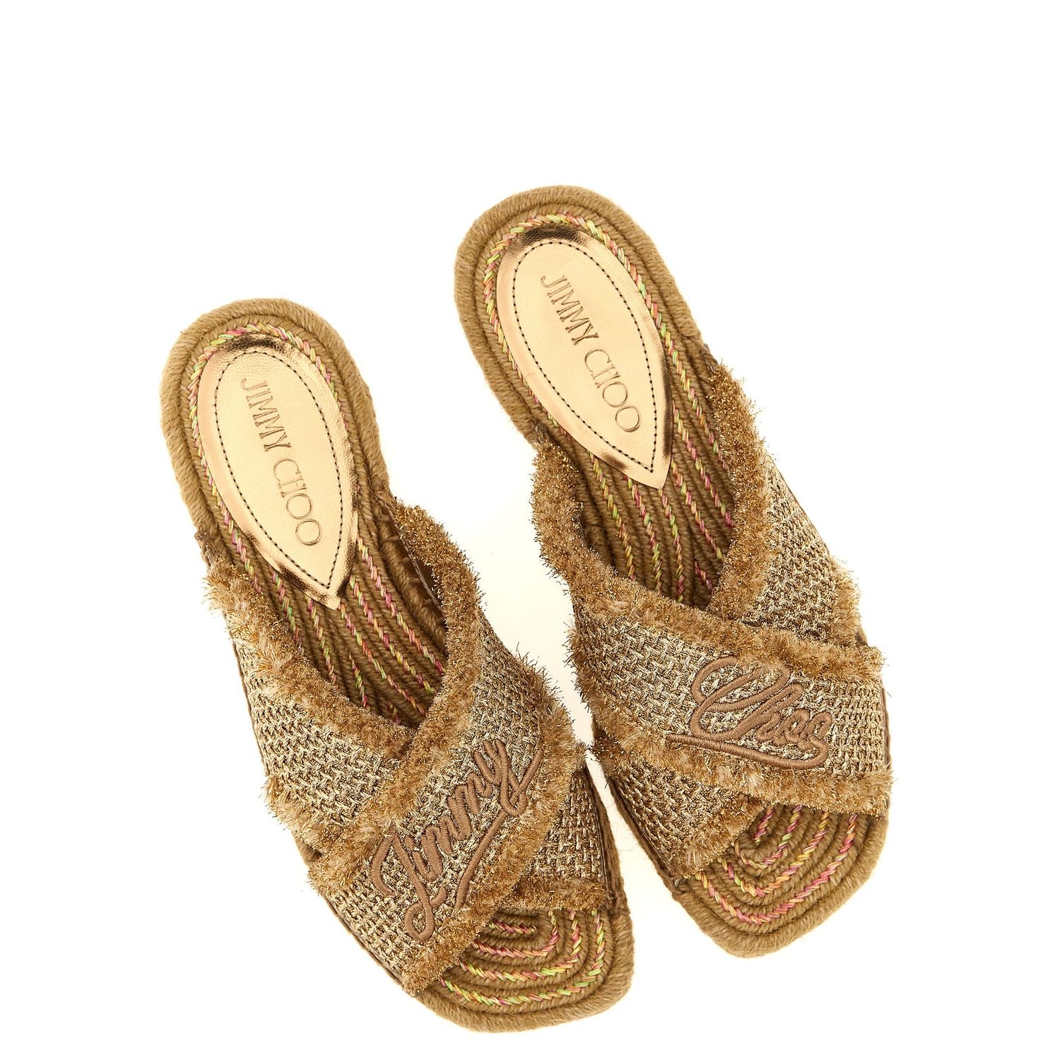 Jimmy Choo Gold Textile Slides