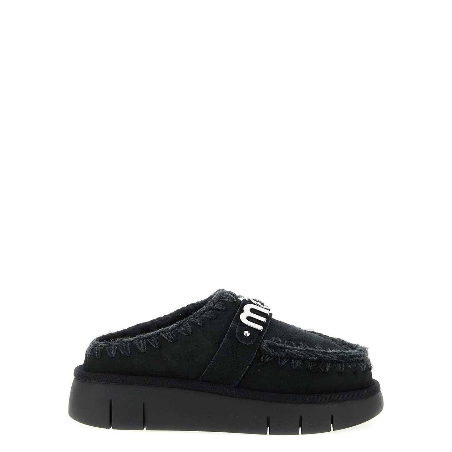 Mou Black Lamb Leather Clogs