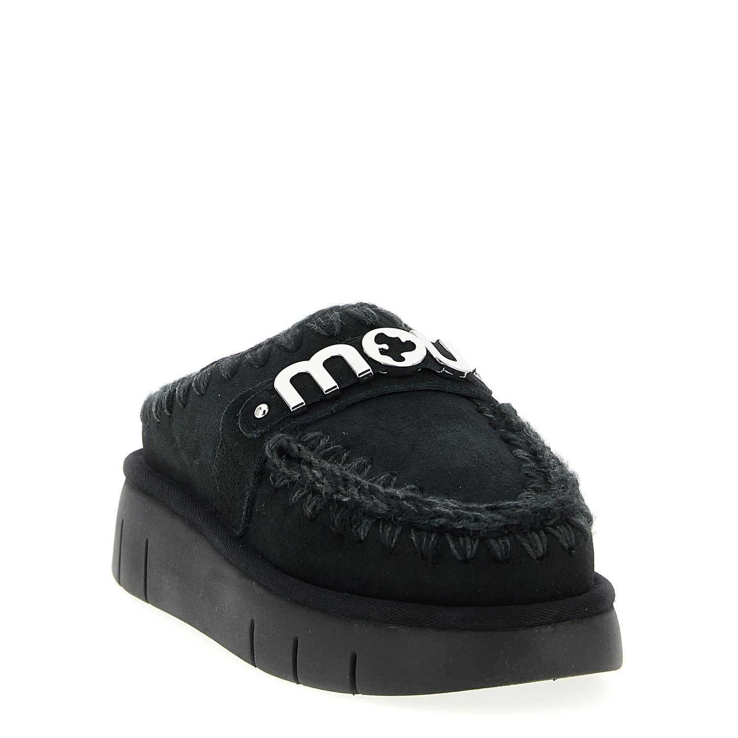 Mou Black Lamb Leather Clogs