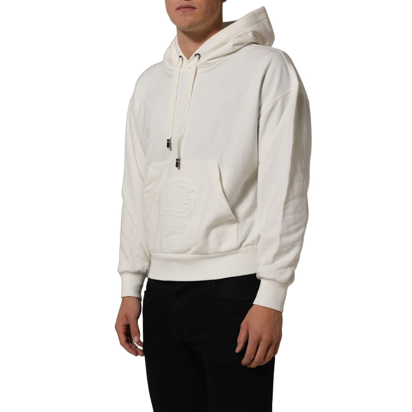 Dolce & Gabbana White Logo Hooded PulloverSweatshirt Sweater