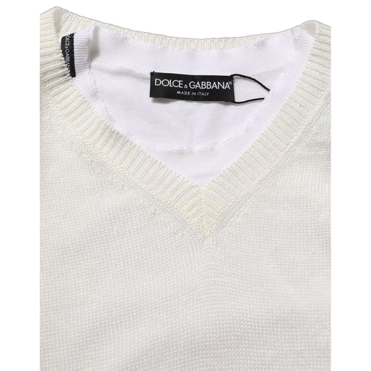 Dolce & Gabbana White Flax CrewNeck Layered Pullover Sweater