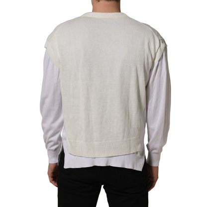 Dolce & Gabbana White Flax CrewNeck Layered Pullover Sweater