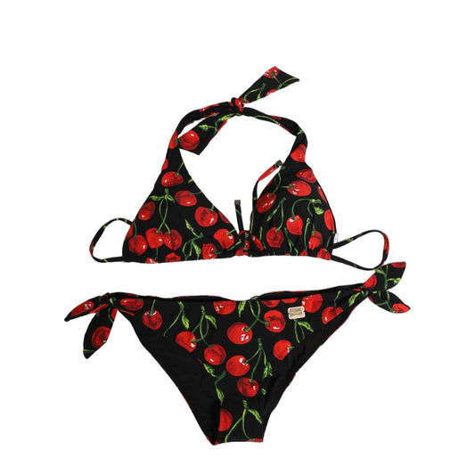 Dolce & Gabbana Black Cherry Print Nylon Bikini 2 Piece Swimwear