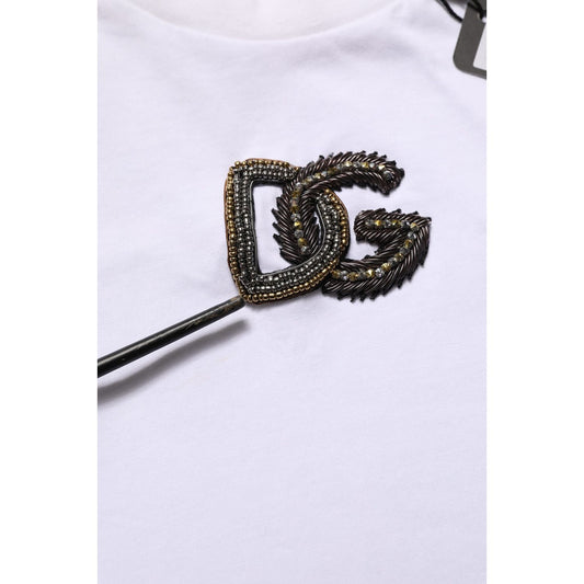 Dolce & Gabbana White DG Logo Cotton Crew Neck Men T-shirt