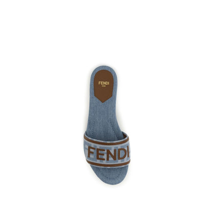 Fendi Blue Polyamide Flat Sandals