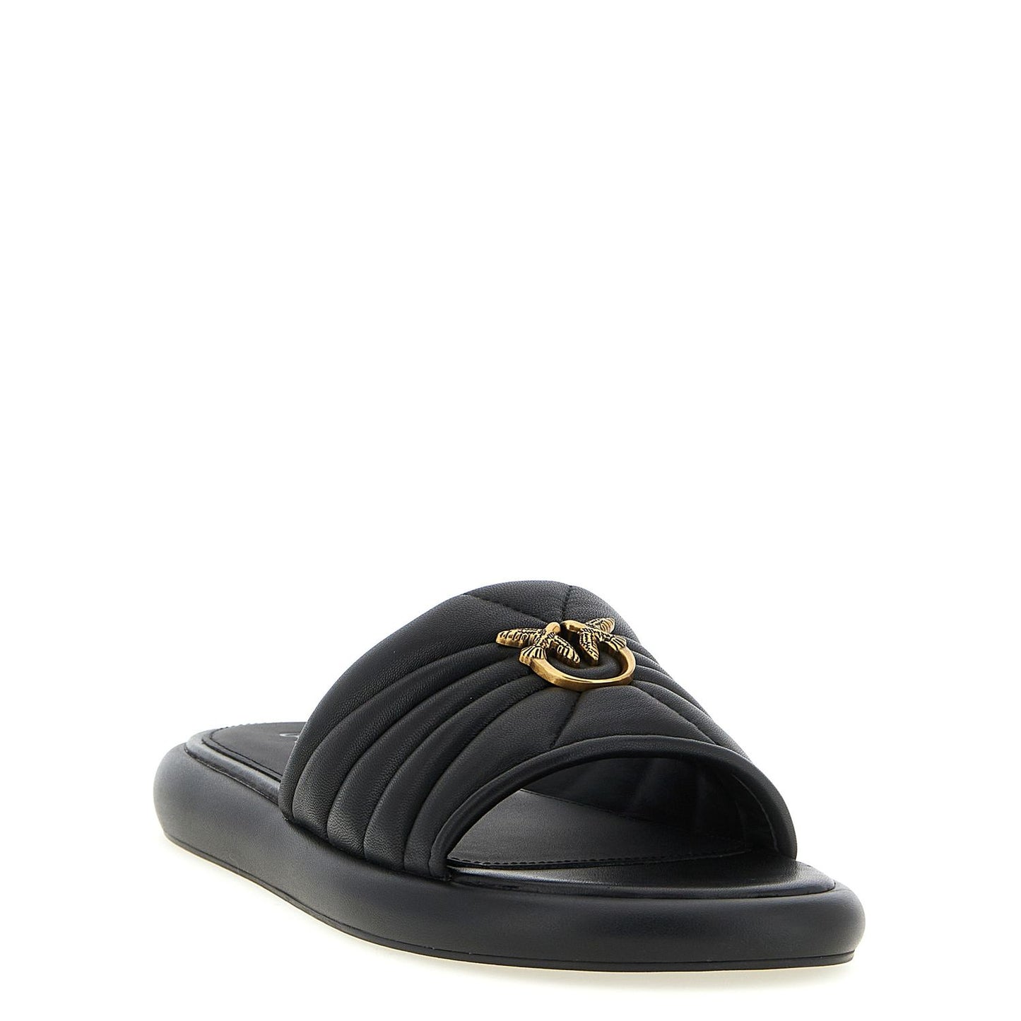 PINKO Black Lambskin Slides