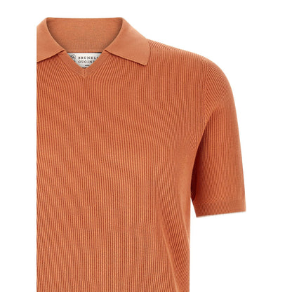 Brunello Cucinelli Orange Cotton Polo Shirt