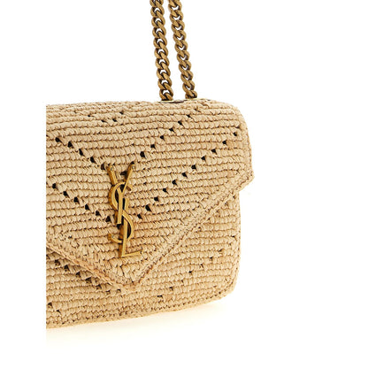 Saint Laurent Beige Raffia Shoulder Bag