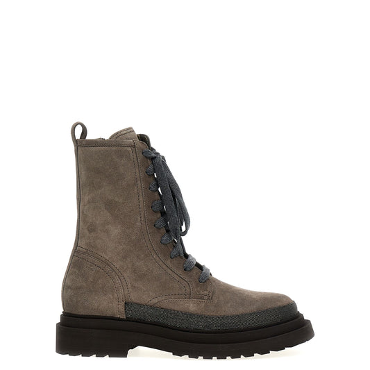 Brunello Cucinelli Gray Leather Ankle Boots