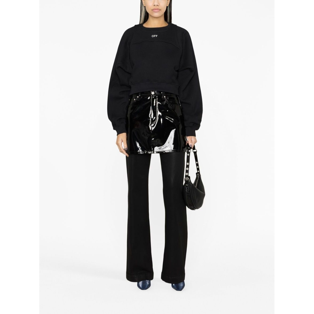 Off White Printed Crop Sweatshirt Topwear